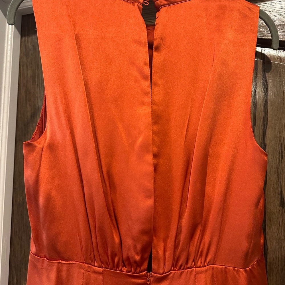 Mock neck draped silk dress by Anthropologie Orange baked paprika - Picture 7 of 8